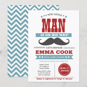 Little Man Moustache Bash Boy Baby Shower Invitation
