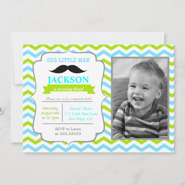Little Man Moustache Birthday Party Invitations (Front)