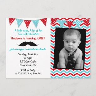 Little Man Moustache Birthday Party Invitations