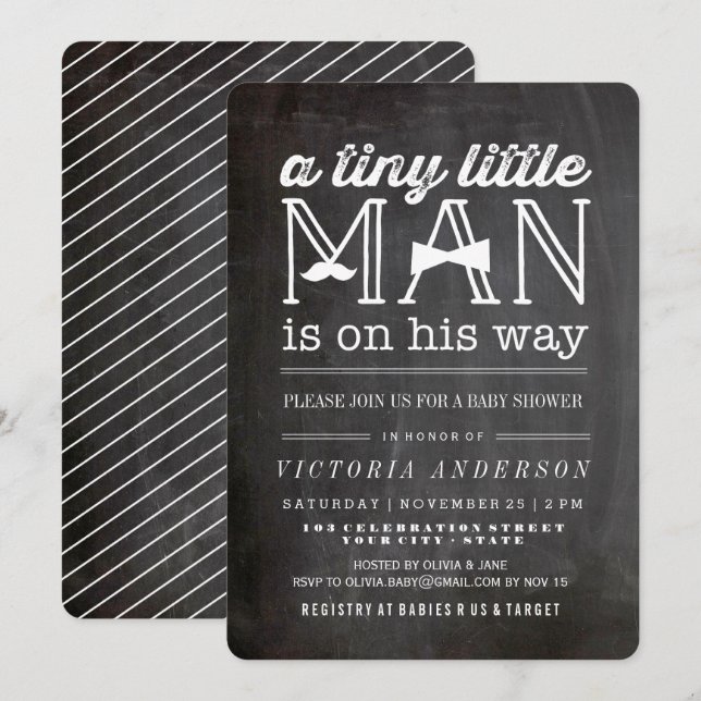 Little Man Moustache & Bow Tie Cute Boy Baby Showe Invitation (Front/Back)