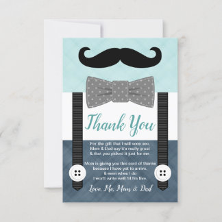 little man moustache boy mint navy blue baby showe thank you card