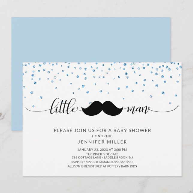 Little Man Moustache Boys Baby Shower Invitation (Front/Back)