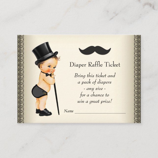 Little Man Moustache Boys Diaper Raffle Tickets Enclosure Card (Front)