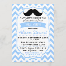 Little Man Moustache chevron Baby Shower invitatio