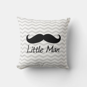 Little Man Moustache Chevron Cute Boys Throw Pillow