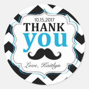 Little Man Moustache Chevron Print Thank You Classic Round Sticker