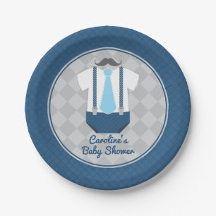 Little Man Moustache Tie Baby Shower Paper Plate