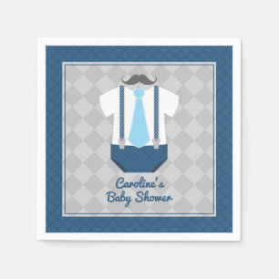 Little Man Moustache Tie Suspenders Baby Shower Napkin