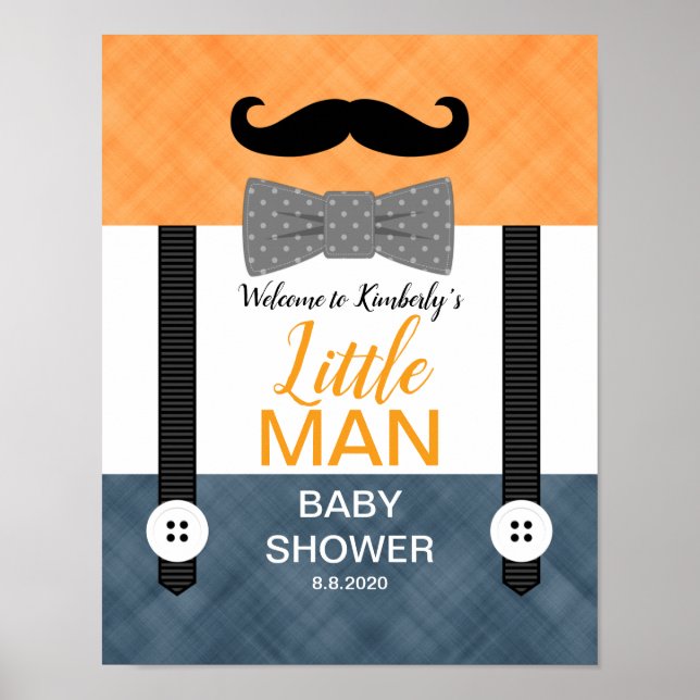 Little man mustache baby boy shower welcome sign (Front)
