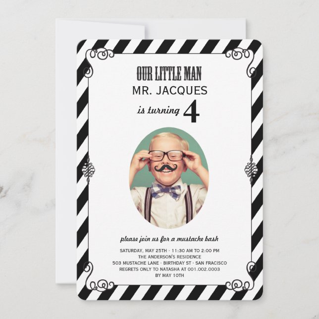 Little Man Mustache Bash Boy Invitation de fête d' (Devant)