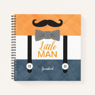 Little man orange navy boy baby shower guestbook notebook
