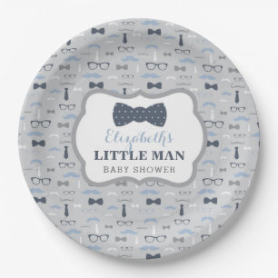 Little Man Paper Plate, Navy, Grey Plate