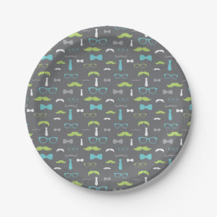 Little Man Paper Plate, Teal, Lime, Grey Paper Plate