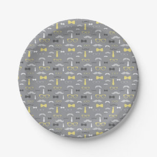 Little Man Paper Plate, Yellow, Grey Paper Plate