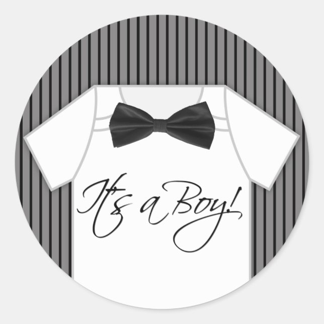 Little Man Pinstripe Baby Shower Classic Round Sticker (Front)