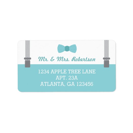 Little Man Return Address Label, Aqua and Grey