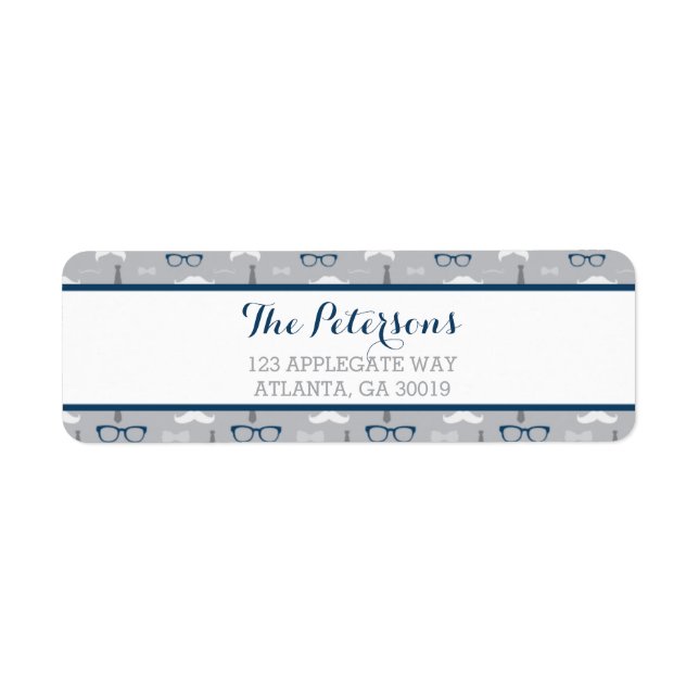 Little Man Return Address Label, Navy Blue, Grey (Front)