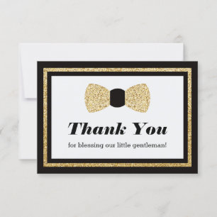 Little Man Thank You Card, Black Faux Glitter