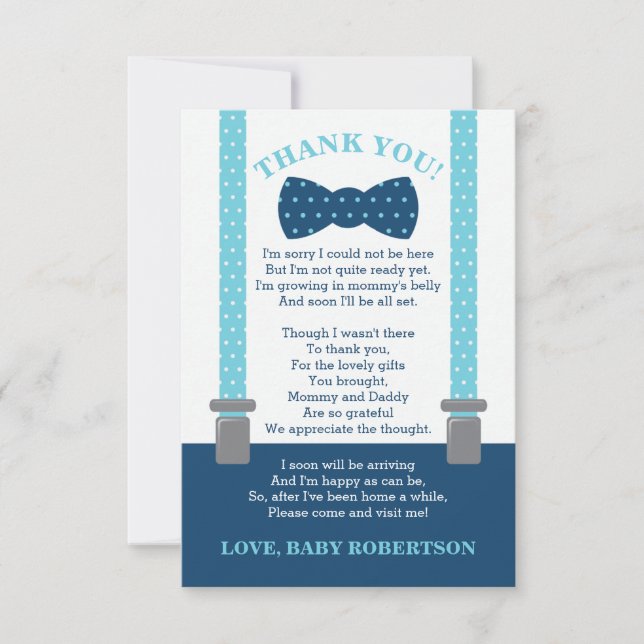 Little Man Thank You Card, Blue, Grey Card (Front)