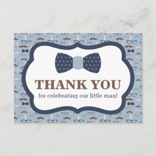 Little Man Thank You Card, Bow Tie, Blue, Brown