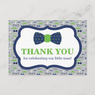 Little Man Thank You Card, Bow Tie, Blue, Green
