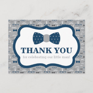 Little Man Thank You Card, Bow Tie, Navy, Grey Card