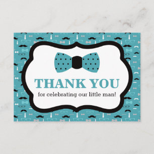 Little Man Thank You Card, Bow Tie, Teal, Black