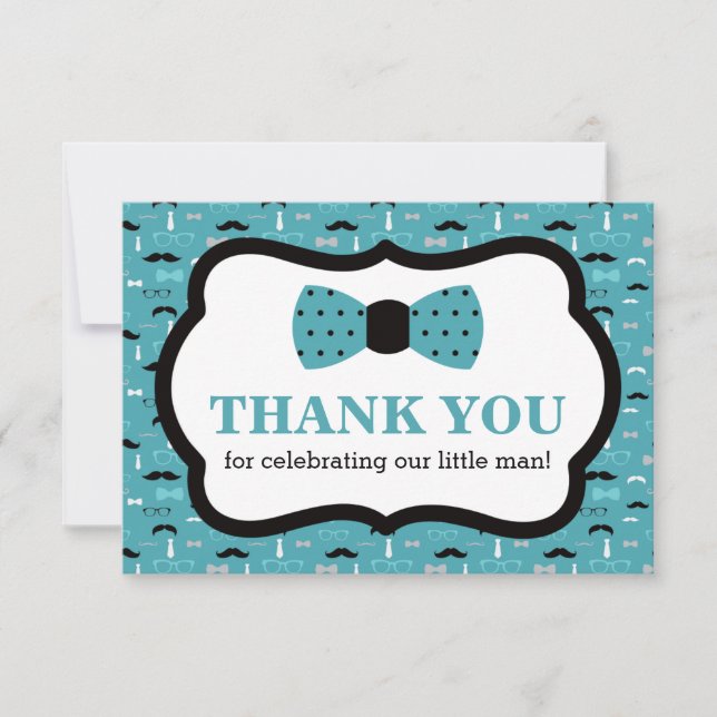 Little Man Thank You Card, Bow Tie, Teal, Black (Front)