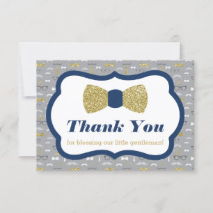 Little Man Thank You Card, Navy, Faux Glitter Card