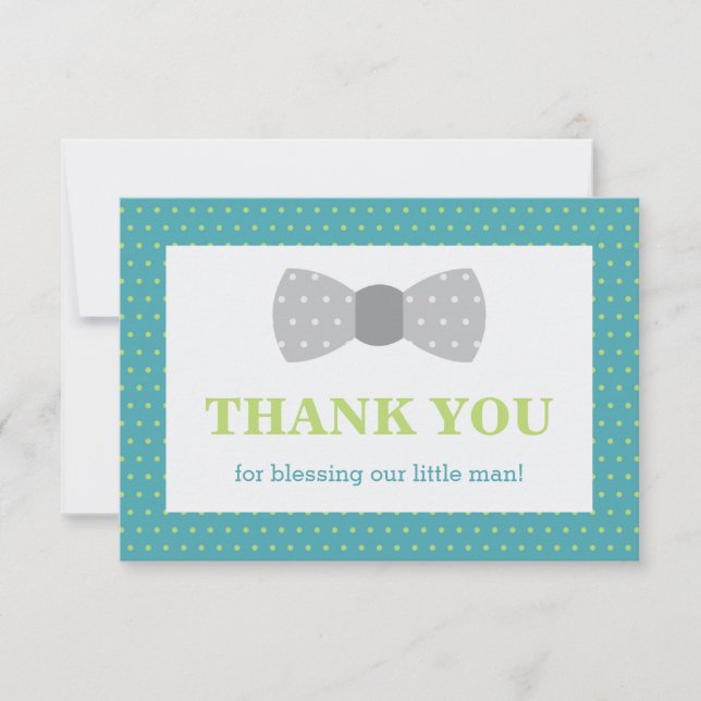 Little Man Thank You Card, Teal, Lime Green, Grey (Front)