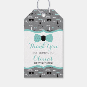 Little Man Thank You Tag, Teal, Black, Bow Tie Gift Tags