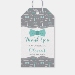 Little Man Thank You Tag, Teal, Grey, Bow Tie Gift Tags