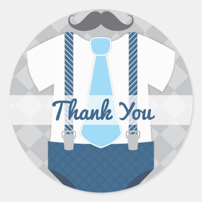 Little Man Tie Navy Blue Grey Baby Shower Classic Round Sticker (Front)