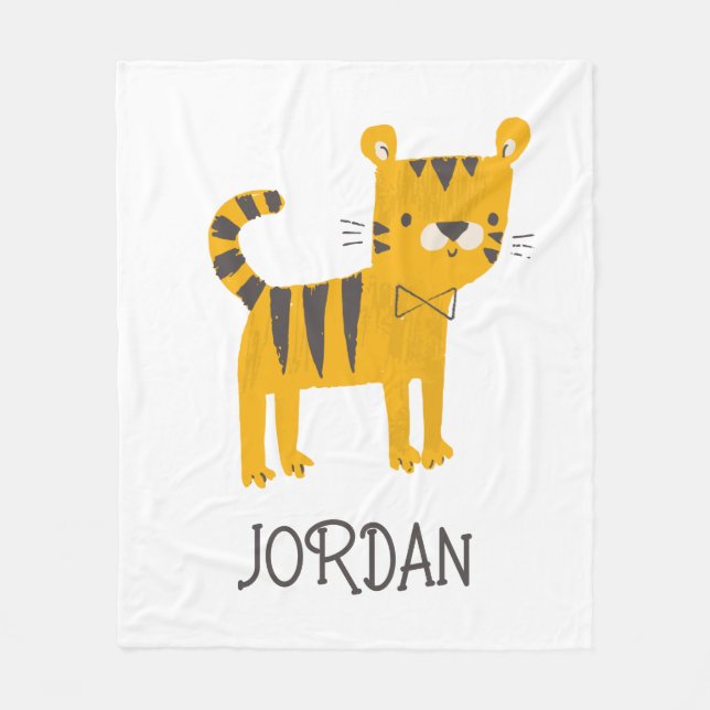 Little Man | Tiger Bow Tie Fleece Blanket (Front)