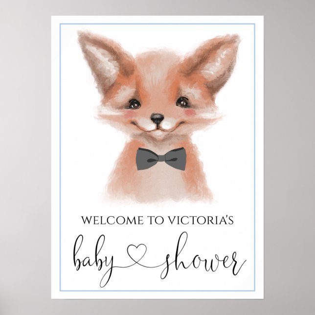 Little Man Woodland Fox Boy Baby Shower Signs (Front)
