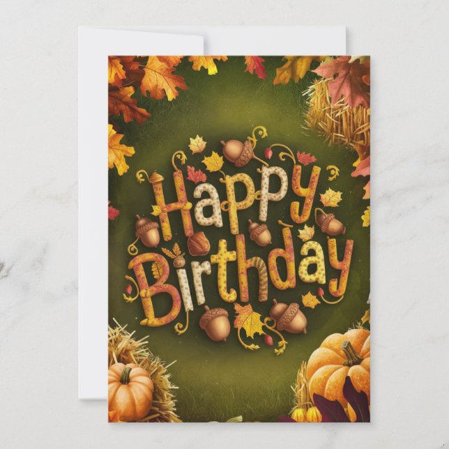 Little Maple Leaf Autumn Fall Happy Birthday Card (Front)