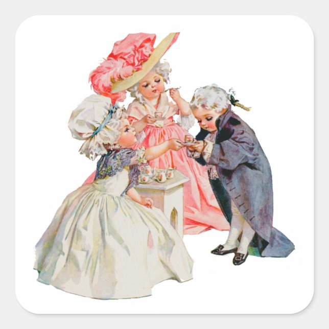 Little Martha Washington's Tea Party Square Sticker (Front)