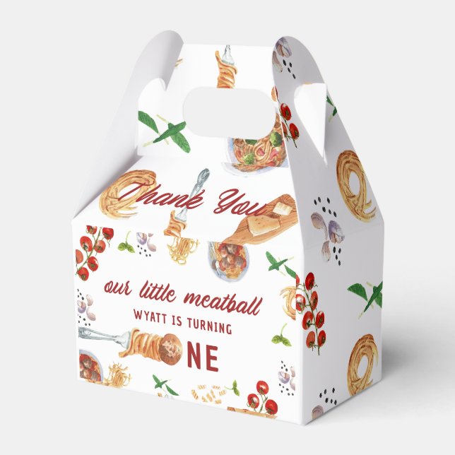 Little Meatball First Birthday  Favor Box (Front Side)