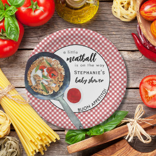 Little Meatball Is On The Way Italian Baby Shower Paper Plate