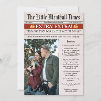 Little Meatball Newspaper Baby Shower Photo Thank You Card