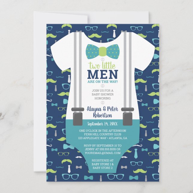 Little Men Baby Shower Invitation, Bow Tie Invitation (Front)