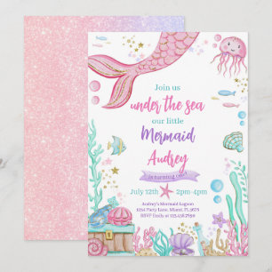Little Mermaid 1st Birthday Invitation