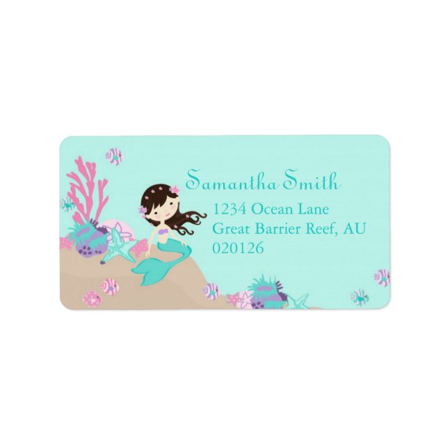 Little Mermaid Address Label Brunette (Front)