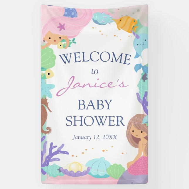 Little Mermaid Baby Shower Welcome Sign Banner (Vertical)
