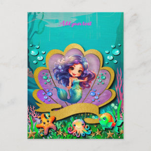 Little Mermaid Birthday Girl Party - Under the Sea Invitation Postcard