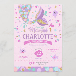 Little Mermaid Birthday Invitation Pink Tail Ocean