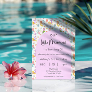 Little Mermaid Birthday Photo Invitation