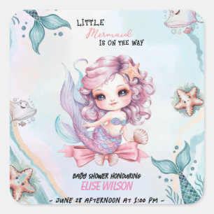 Little Mermaid bow is on the way baby shower Square Sticker