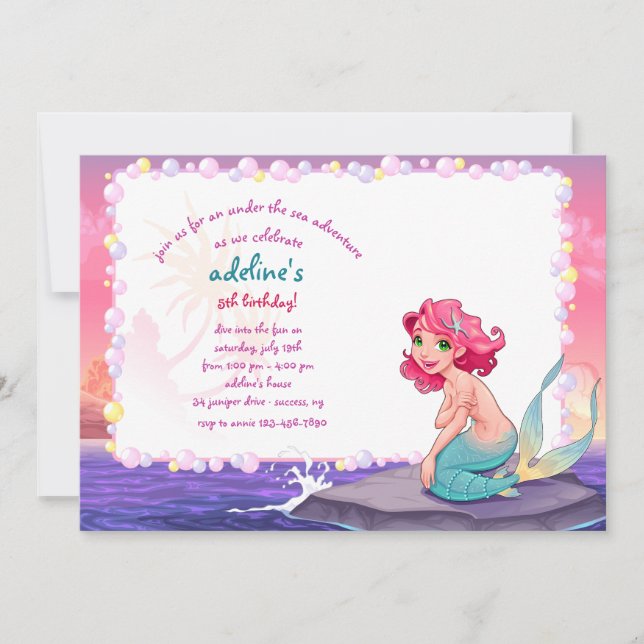 Little Mermaid By The Sea Invitation (Front)