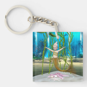 Little Mermaid Cute Fantasy Girl, Blue Ocean Keychain